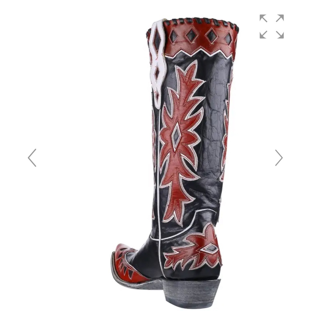 Old Gringo Black and Red Embroidered Leather Heeled Cowboy Boots - Picture 13 of 15
